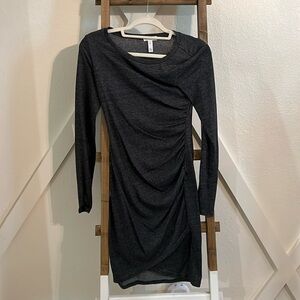 Grey ruched side long sleeve dress